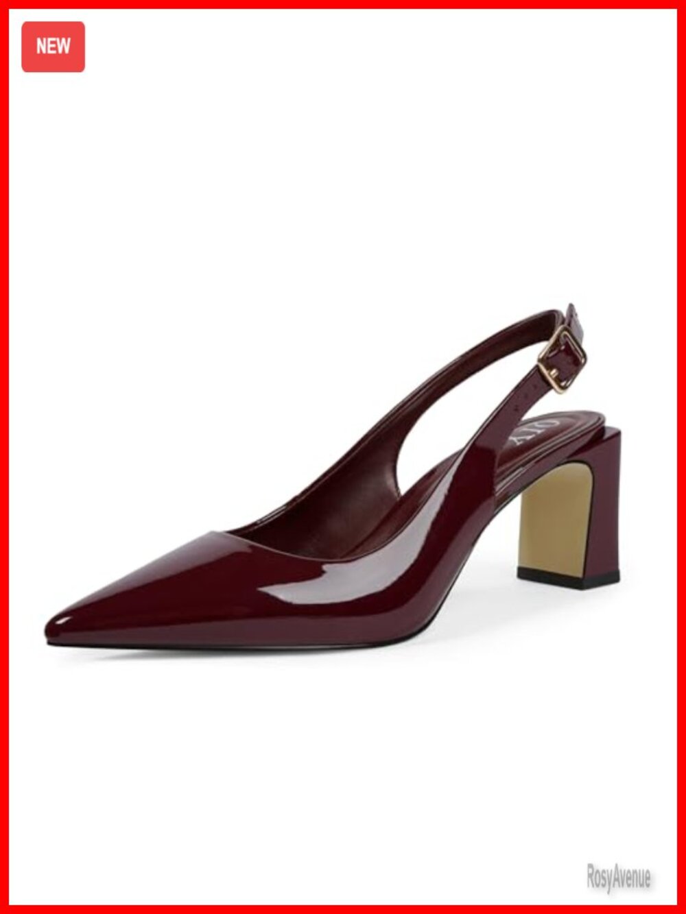 Womens Slingback Pumps Pointed Toe Chunky Block Heel Faux Leather Business
